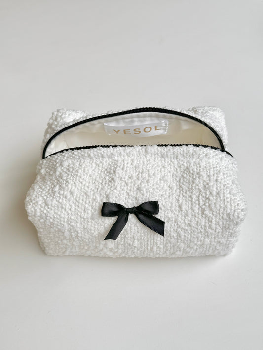 Ribbon Bouclé Beauty Bag Off-white