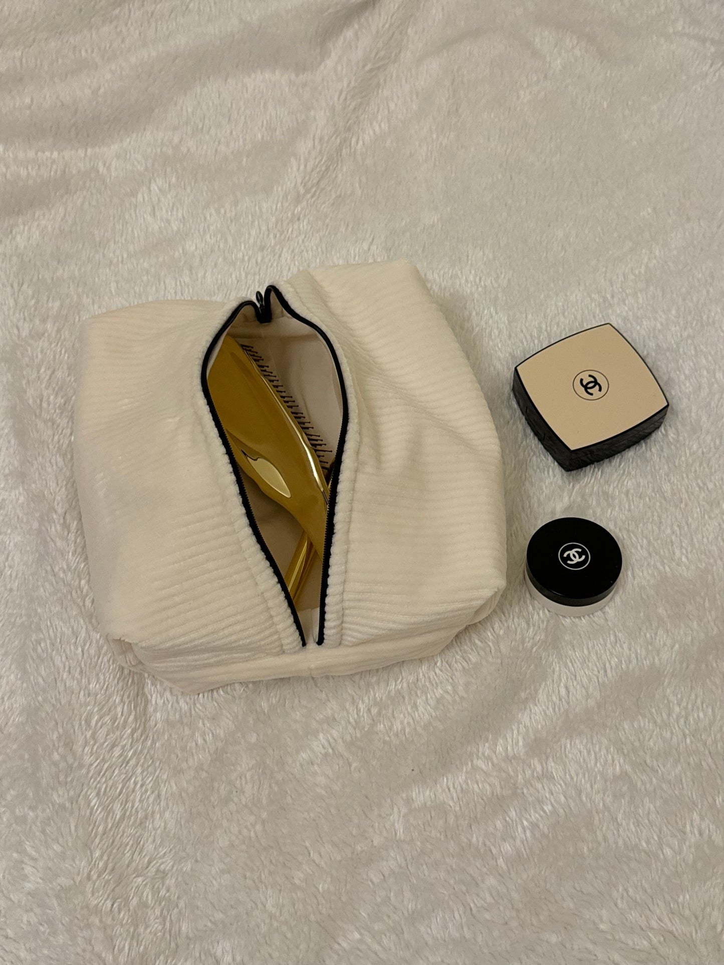 beige makeup bag