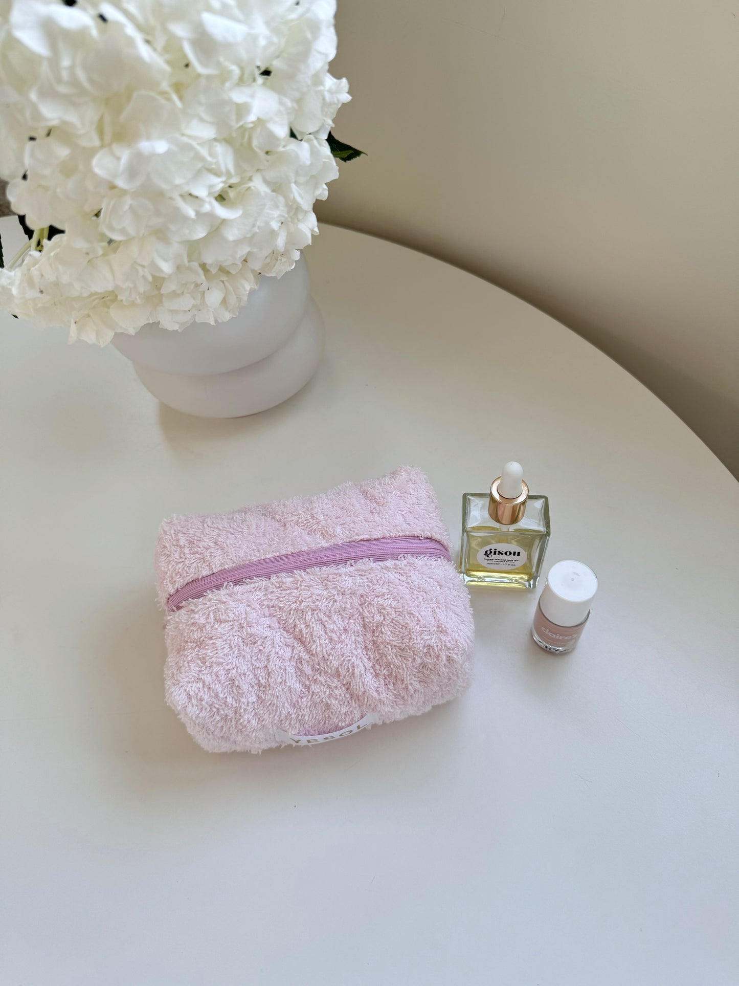 Terry Cotton Quilted Beauty Bag Soft Pink